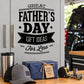 Father's Day retail decal with bold 'Great Father's Day' and 'Gift Ideas for Less' text