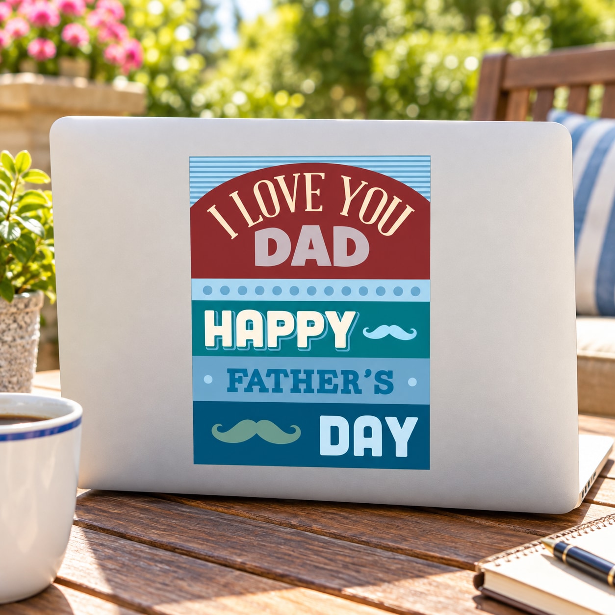 Vinyl typography wall decal reading “I LOVE YOU DAD” and “HAPPY FATHER’S DAY”