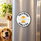 Round white circle magnet with black border, dog-food bowl graphic and ring text