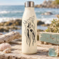 Demon octopus decal, black graphic on light beige bottle