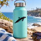 Teal water bottle with black dolphin floating decal