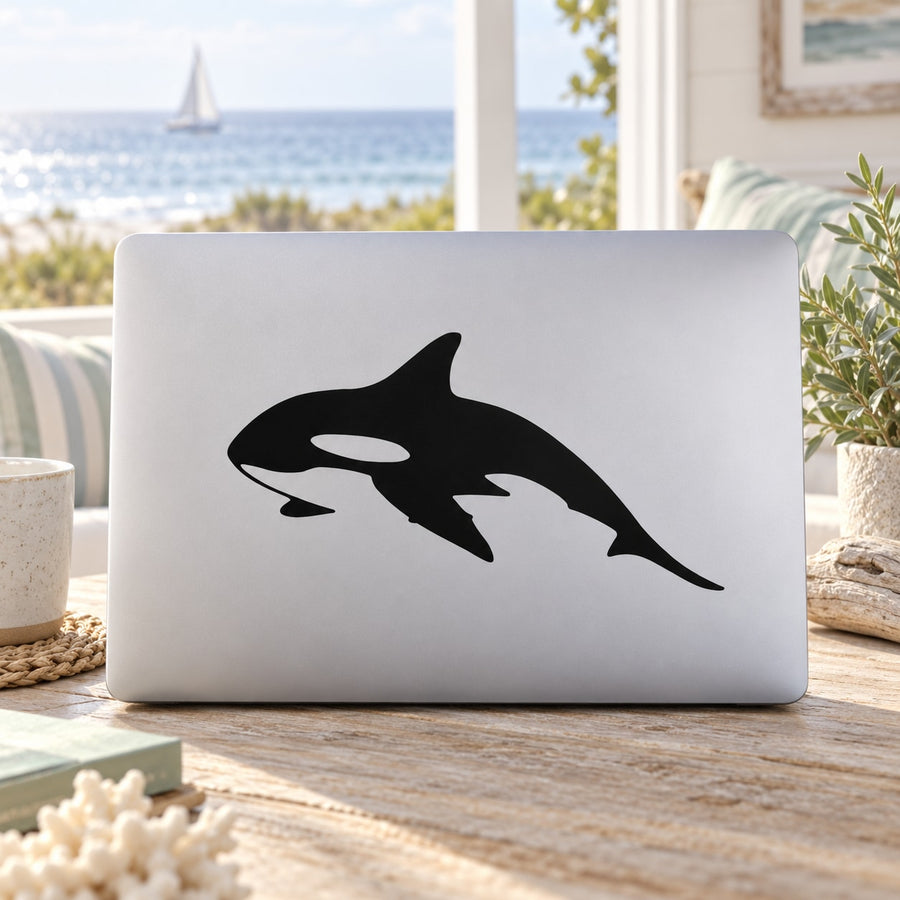Black resting orca whale decal graphic