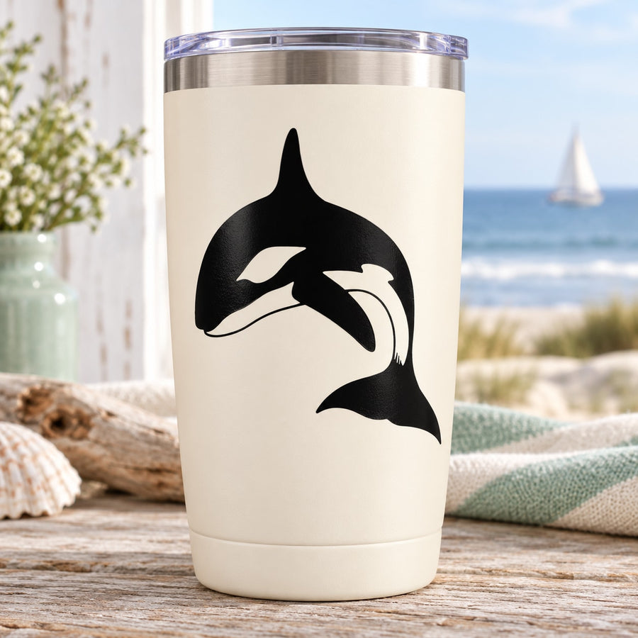Flipping orca whale decal on tumbler