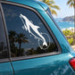 Dolphin and moon window decal with white leaping dolphin on car glass