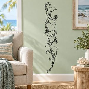 Sea life wall decal with line-art dolphin and curling seaweed