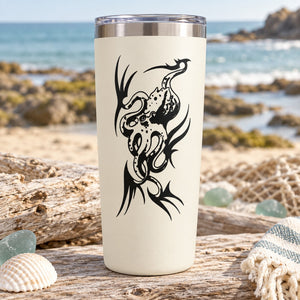 White tumbler with black octopus decal graphic