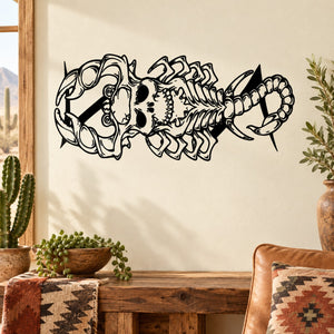 Skeleton scorpion body decal in black on light surface