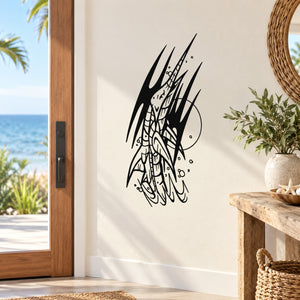 Black tribal dolphin splash wall decal with decorative linework and splash detail