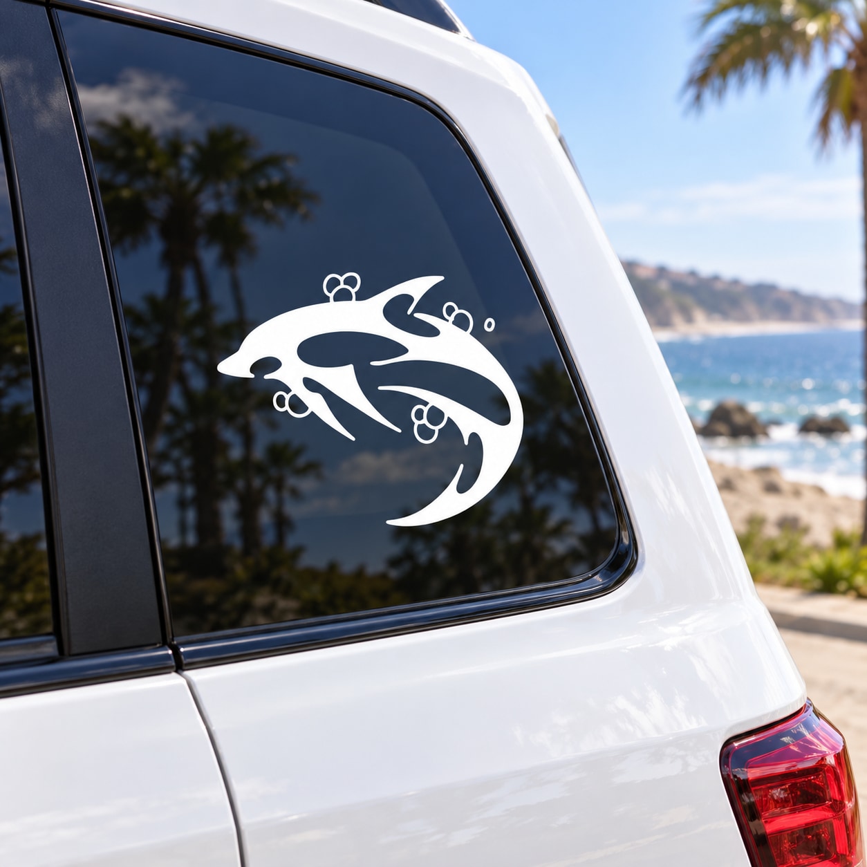 White dolphin hourglass decal for car rear window