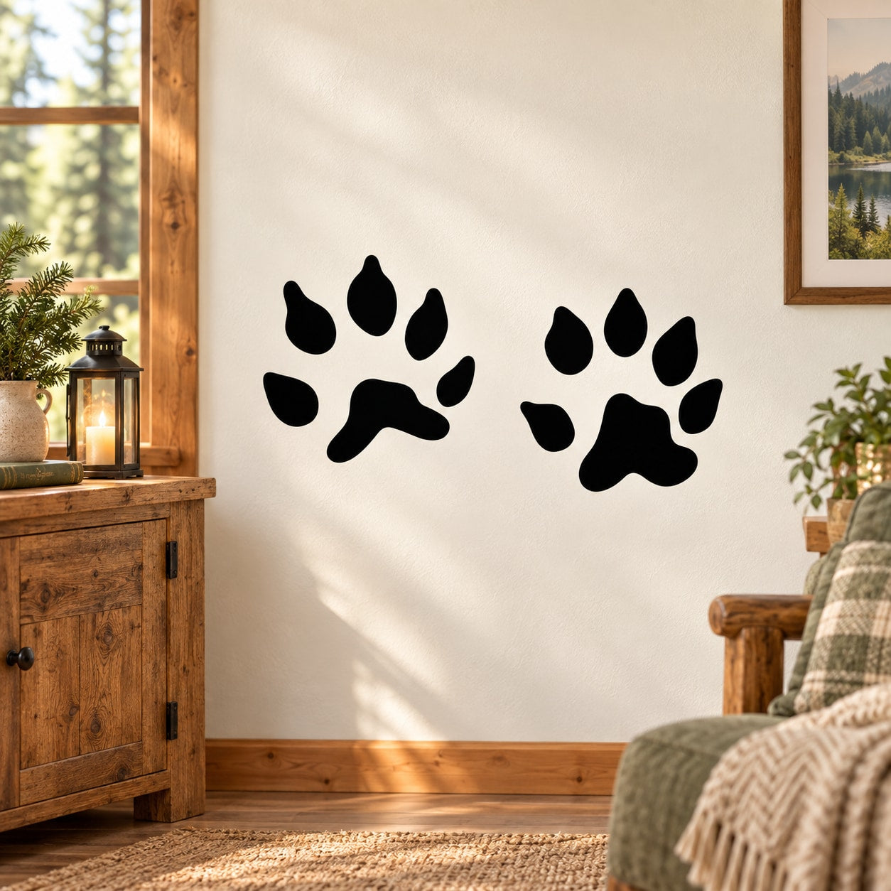 Black paw-print track wall decal