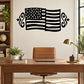 Embellished American flag decal with decorative swirl edges