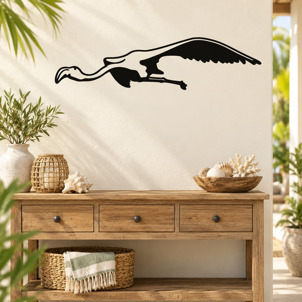 Black soaring flamingo wall decal silhouette