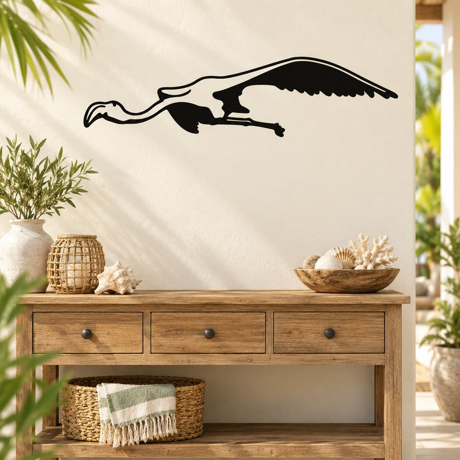 Black soaring flamingo wall decal silhouette