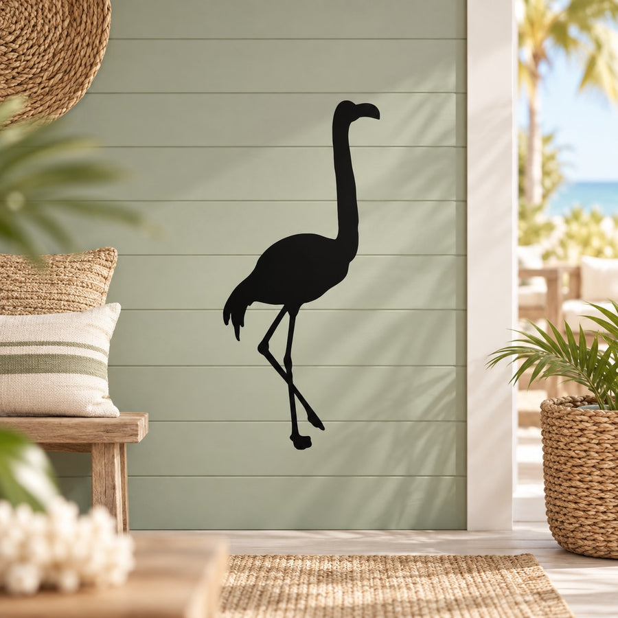 Black walking flamingo wall decal silhouette