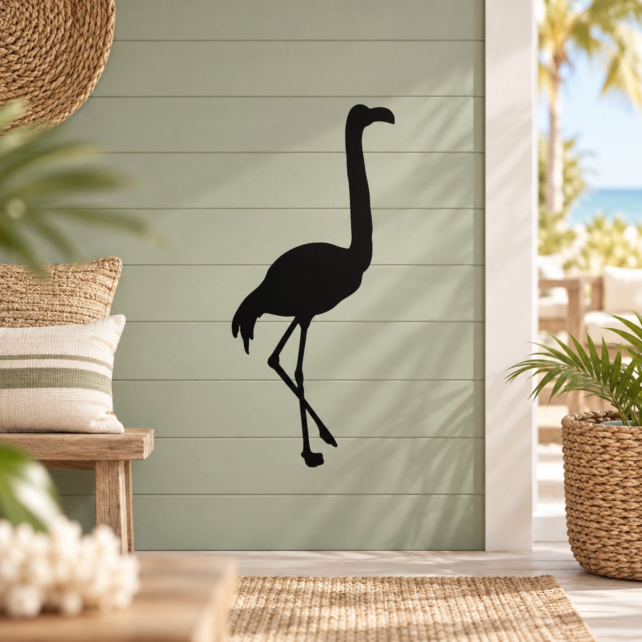 Black walking flamingo wall decal silhouette