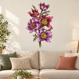 Floral bouquet sticker set with purple and pink flowers and green leaves