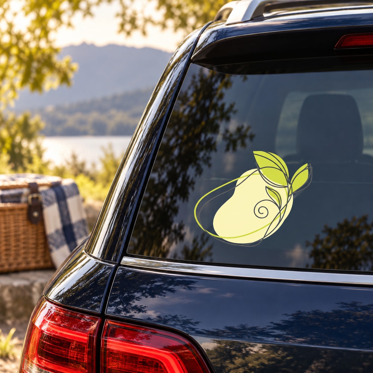 Floral doodle vinyl decal: pale yellow flower with green outline and vine swirls