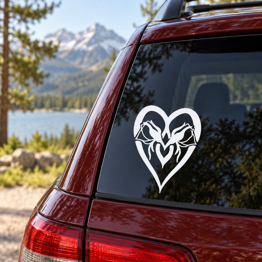 White heart-and-flower line art decal sticker for car window glass