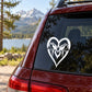 White heart-and-flower line art decal sticker for car window glass