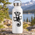 White bottle with black floral accent decal on front