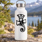 White bottle with black floral accent decal on front