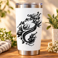 Black ornamental flower and vine decal on white tumbler