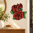 Red rose and green leaf flower sticker set, decorative wall decals
