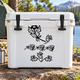 Black flower bunch decal on a white cooler