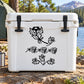Black flower bunch decal on a white cooler