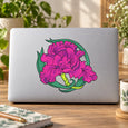 Pink flower bouquet sticker with purple blooms and green leaves