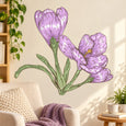 Purple illustrated flower wall sticker with green leaves and stems