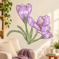 Purple illustrated flower wall sticker with green leaves and stems