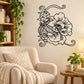 Large flower decal with ornate black peony and vine scrollwork