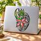 Flower tattoo sticker with colorful lotus on dark bird-and-vine design