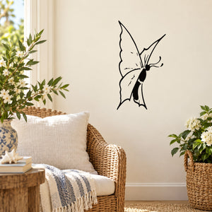 Black butterfly wall decal vinyl sticker with detailed line art