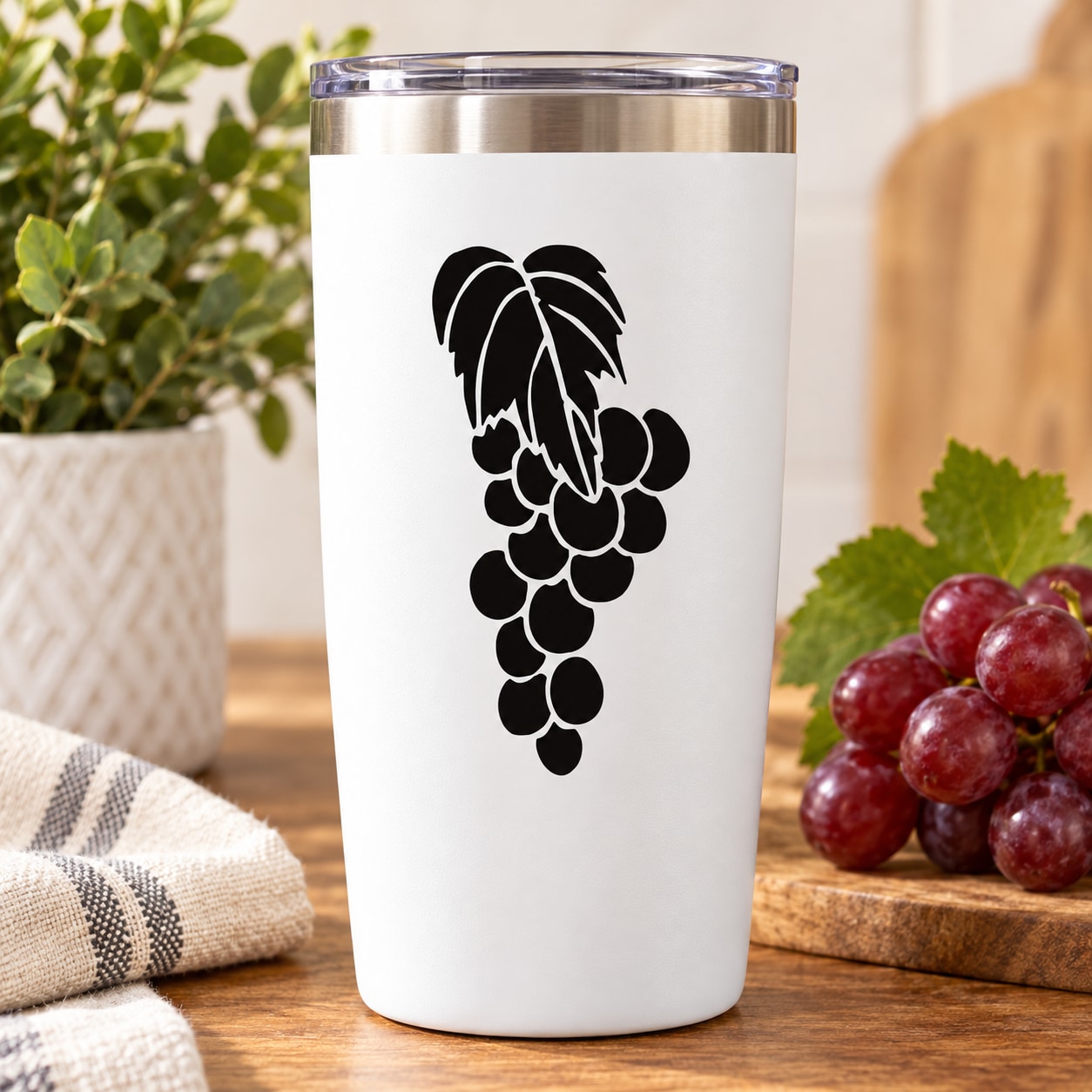 Flower wall vinyl decal with bold black grape cluster graphic