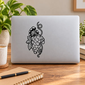 Black floral vine decal with curled leaves and stacked flower blossoms