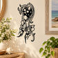 Black ornamental butterfly vinyl wall decal with floral scrollwork and heart-like center.