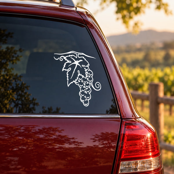 White grapevine flower decal in outline on car window glass