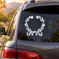 White floral wreath car decal with bow on rear window