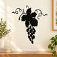Black floral grape wall decal with curly vine swirls and grape cluster