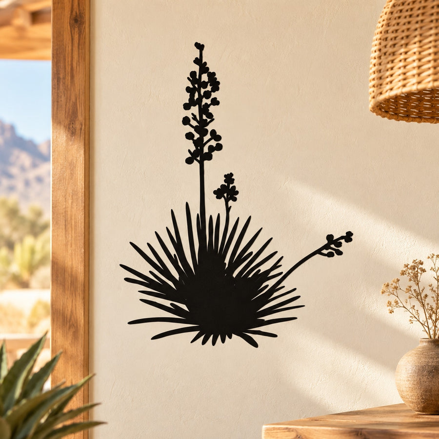 Desert plant wall decal, black silhouette yucca and cactus rosette