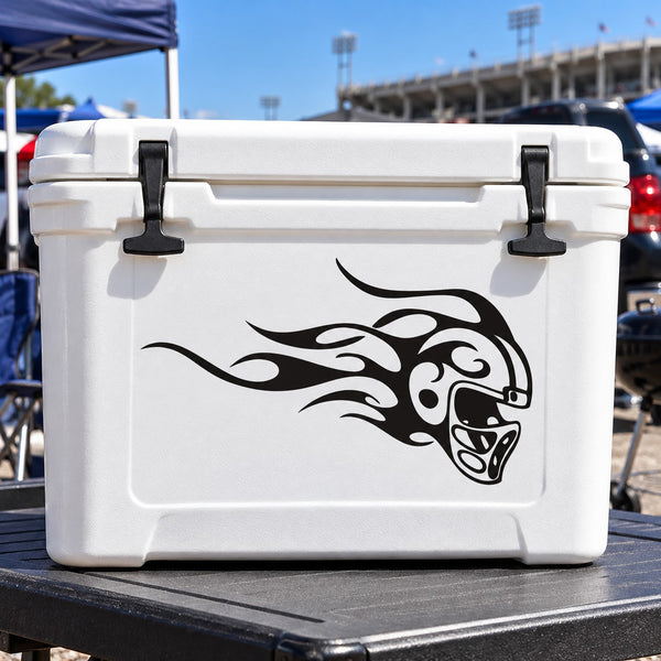 Vinyl football wall decal with black bull head emblem on white surface