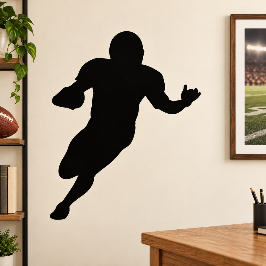 Reciver running with Football Decal — illustrative vinyl decal application mockup. Surrounding objects are not included.