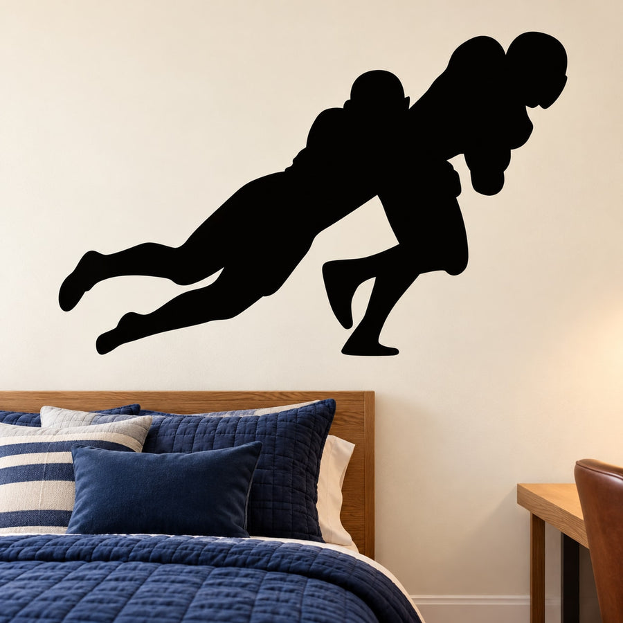 Football Player Wall Decal - Vinyl Decal - Car Decal - Vd024 — illustrative vinyl decal application mockup. Surrounding objects are not included.