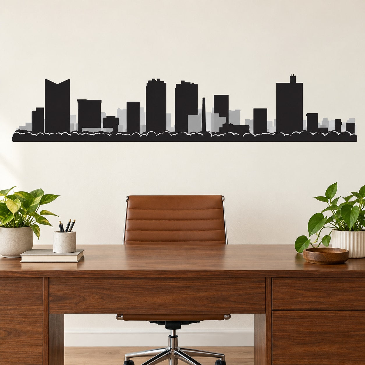 Fort Worth Texas skyline wall decal, black city silhouette across the wall