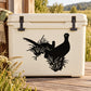 Black bird silhouette hiding in grass bush decal on off-white surface