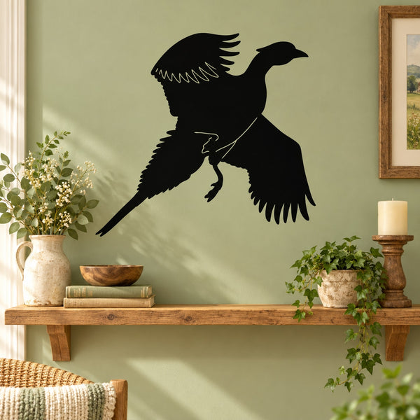 Fleeing fowl bird silhouette wall decal, black flying design