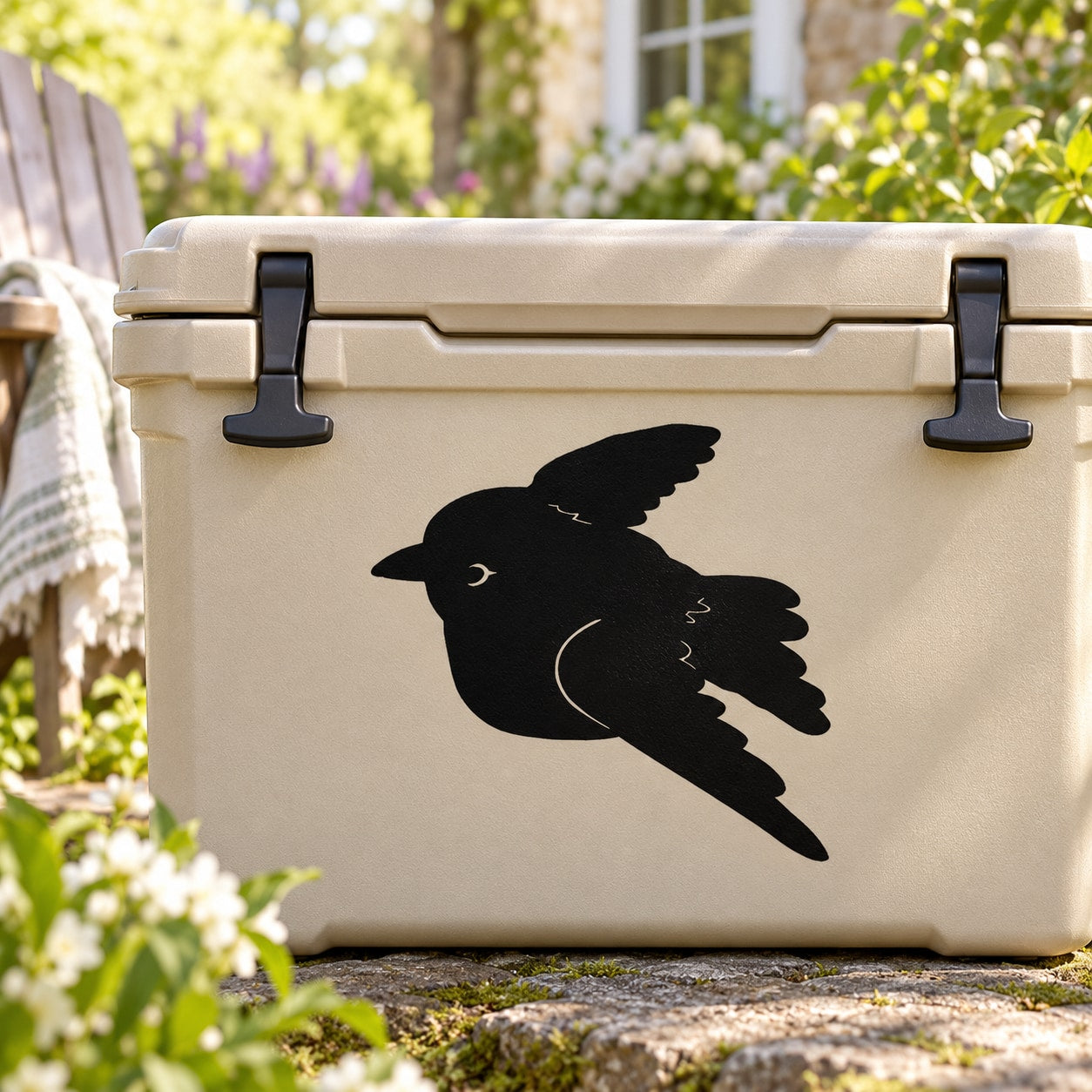 Black hovering fowl bird silhouette decal