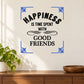 Black and blue wall decal lettering with musical notes and ornamental corner accents